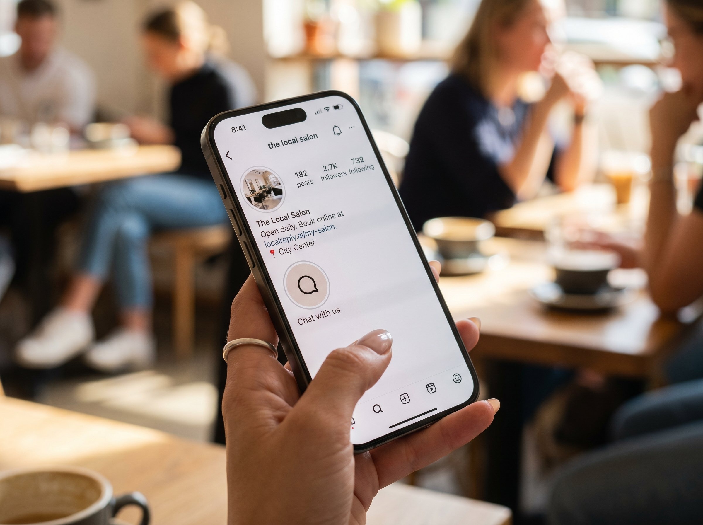 Lien LocalReply dans la bio Instagram d'un salon