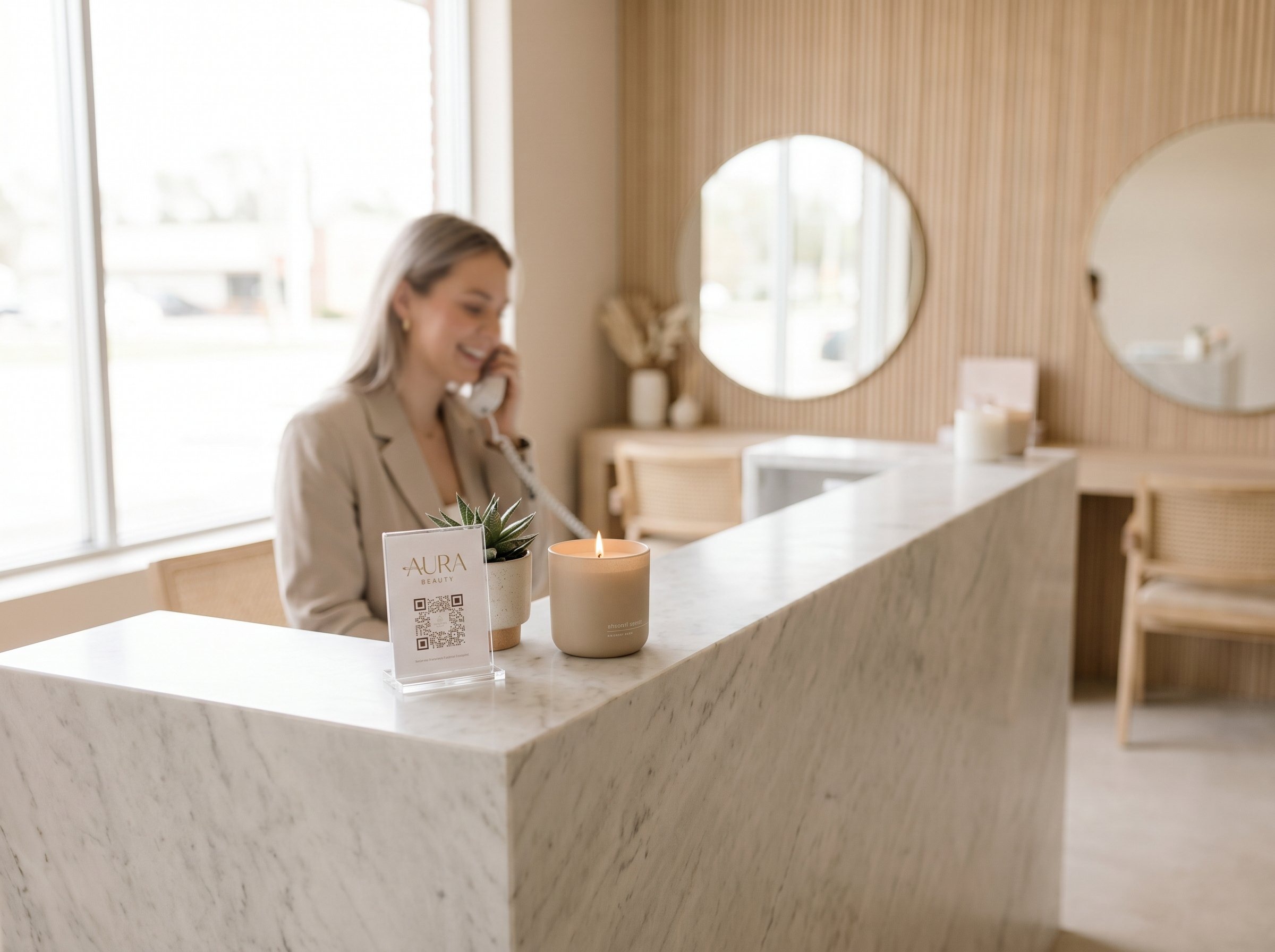 QR code à l'accueil d'un salon beauté